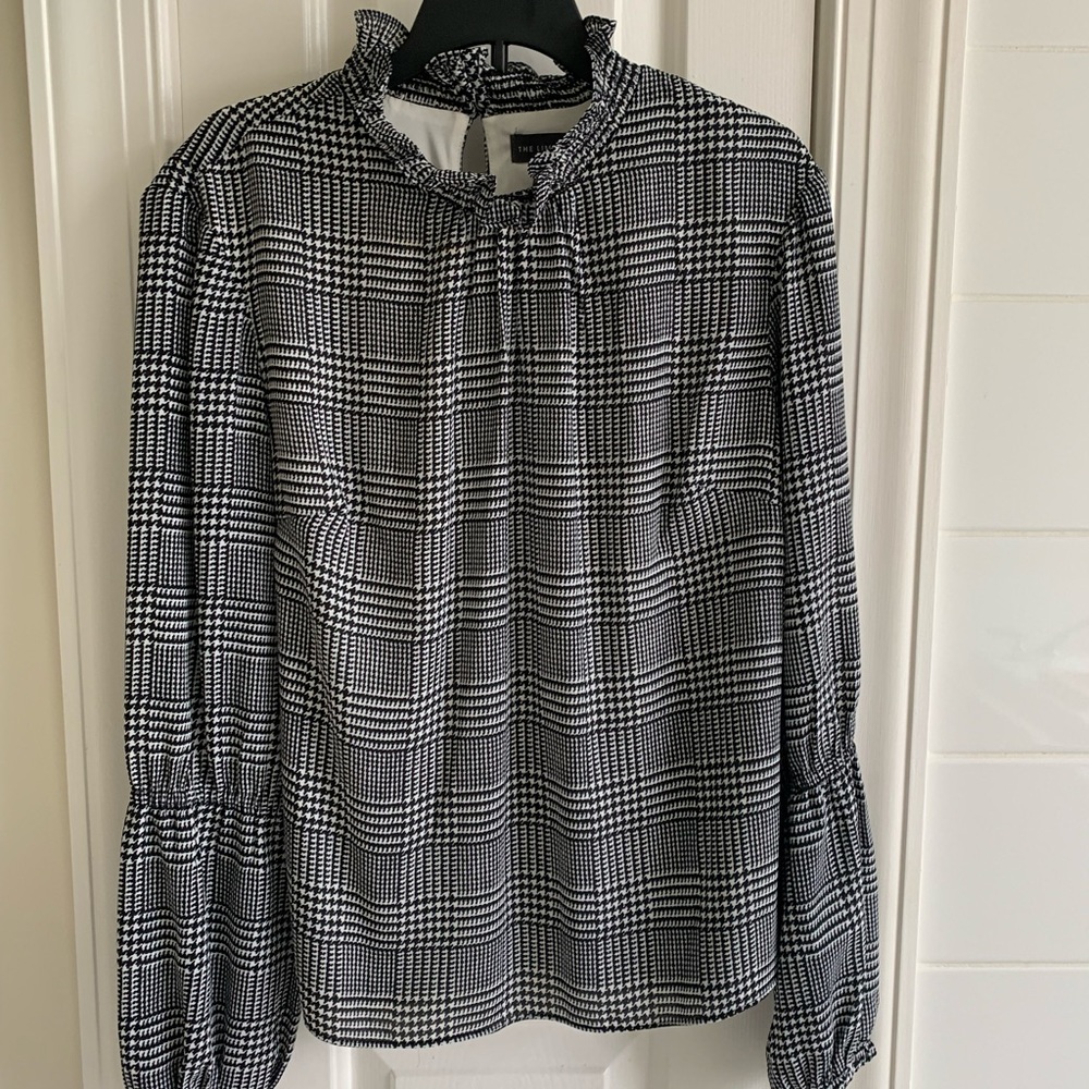 The Limited Sheer Houndstooth Long Sleeve Top Blouse size M